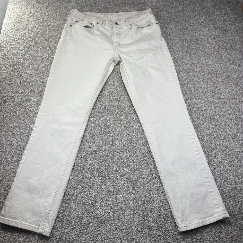 Levis 511 Slim Jeans Mens 34x32 White Light Wash Tapered Denim Pants Casual - Picture 3 of 8